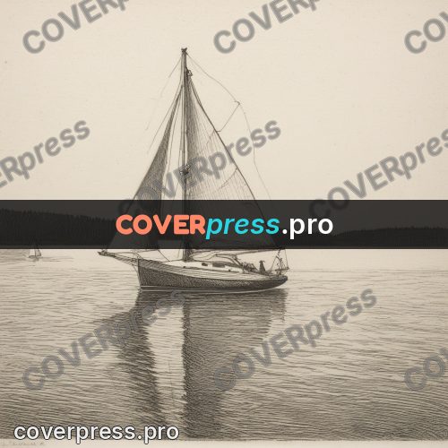 Engraving style drawing: sailing boat on calm water