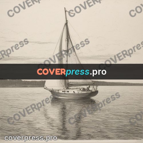 Engraving style drawing: sailing boat on calm water