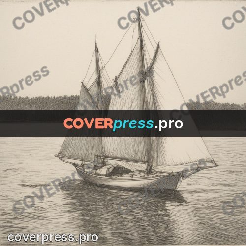 Engraving style drawing: sailing boat on calm water