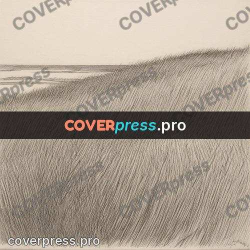 Engraving style drawing: dune with tall grass
