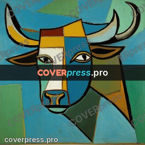 Picasso style drawing: bull's head with horns