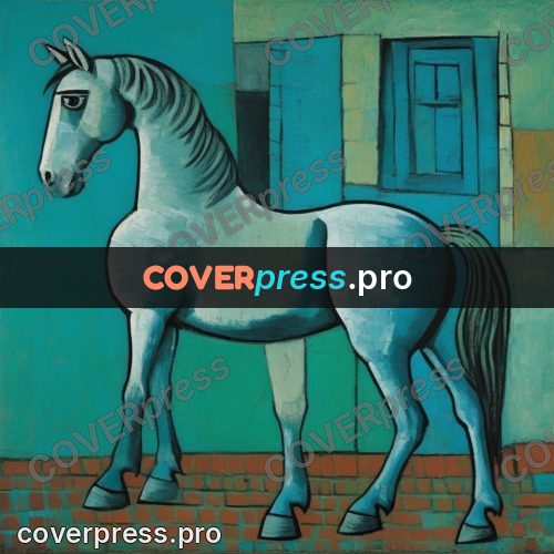Picasso style drawing: horse standing side on