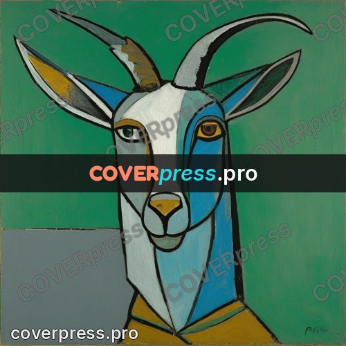 Picasso style drawing: goat's head with horns