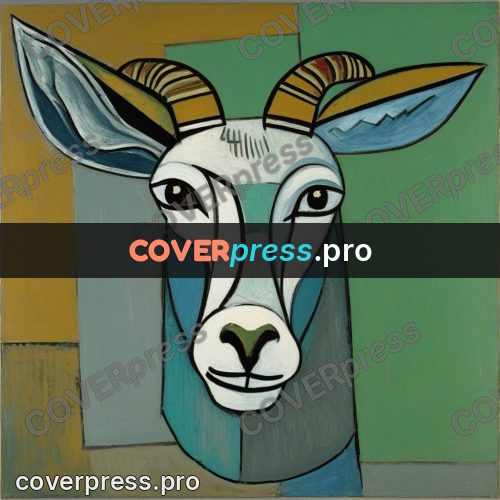 Picasso style drawing: goat's head with horns