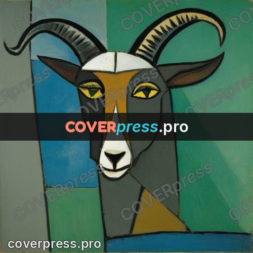 Picasso style drawing: goat's head with horns