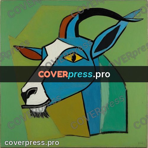 Picasso style drawing: goat's head with horns