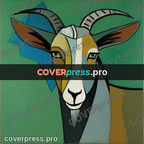Picasso style drawing: goat's head with horns