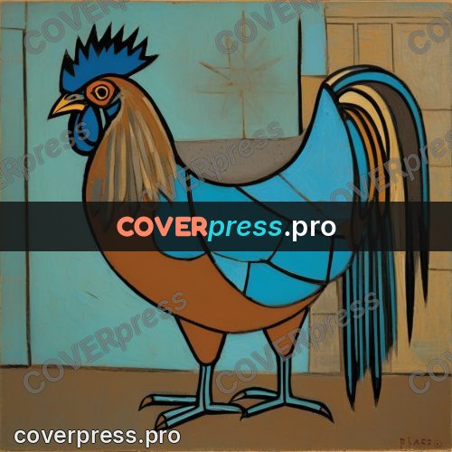 Picasso style drawing: rooster with a full tail