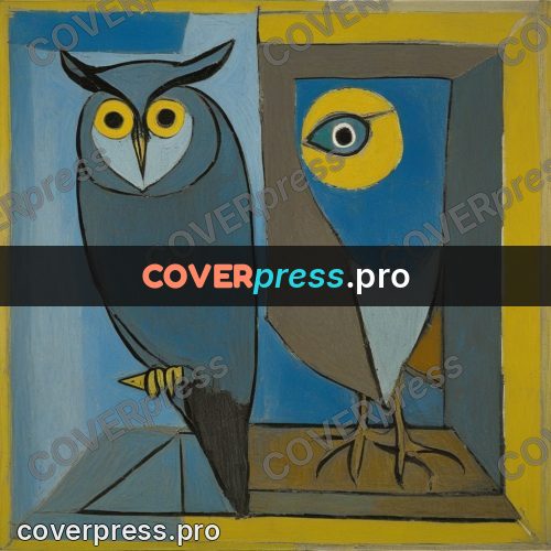Picasso style drawing: owl with yellow eyes