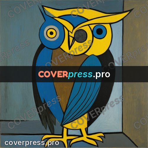 Picasso style drawing: owl with yellow eyes