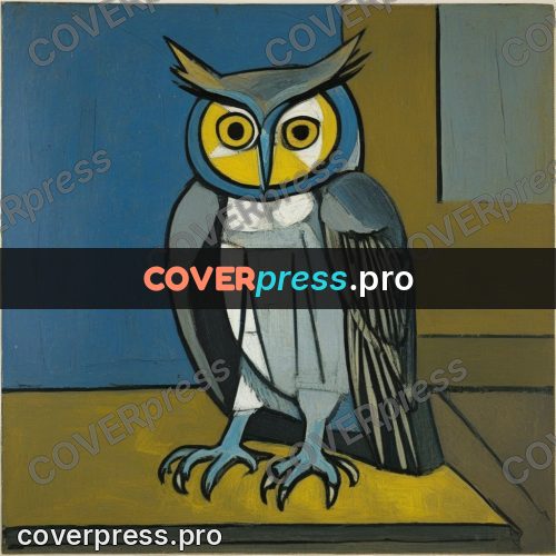 Picasso style drawing: owl with yellow eyes