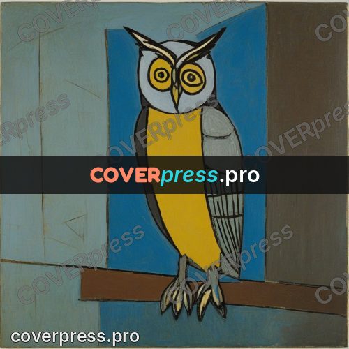 Picasso style drawing: owl with yellow eyes