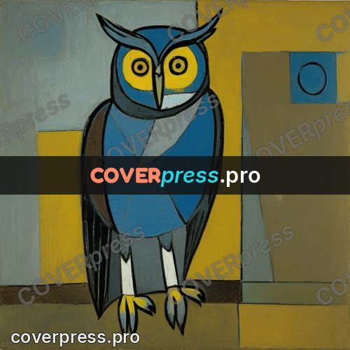 Picasso style drawing: owl with yellow eyes