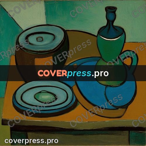 Picasso style drawing: dishes on a table