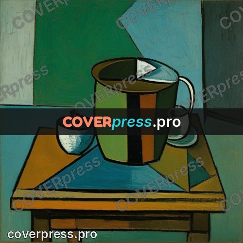 Picasso style drawing: dishes on a table
