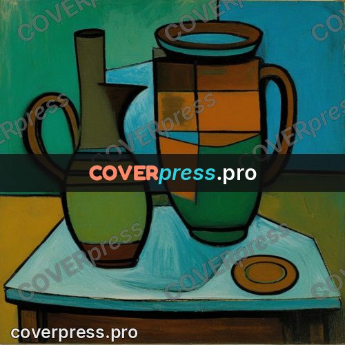 Picasso style drawing: dishes on a table