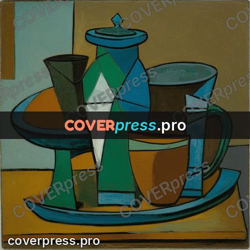 Picasso style drawing: dishes on a table