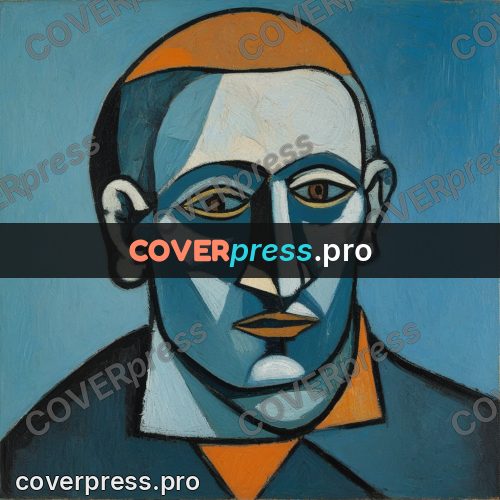 Picasso style drawing: man's head facing forward