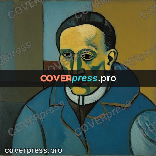 Picasso style drawing: man in a blue coat