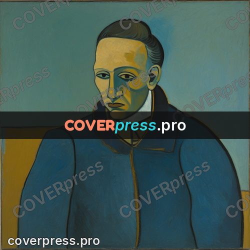 Picasso style drawing: man in a blue coat