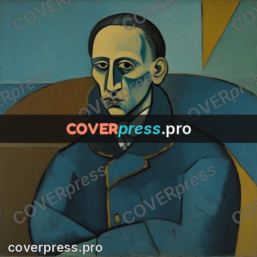 Picasso style drawing: man in a blue coat