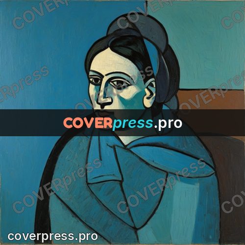 Picasso style drawing: woman in a blue shawl