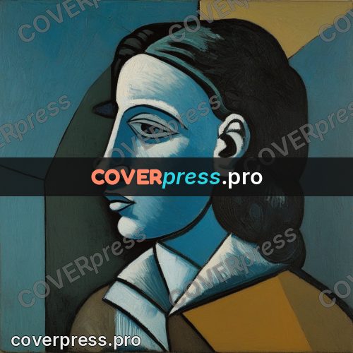 Picasso style drawing: woman's profile with dark hair