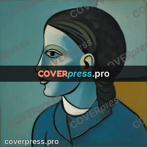 Picasso style drawing: woman's profile with dark hair