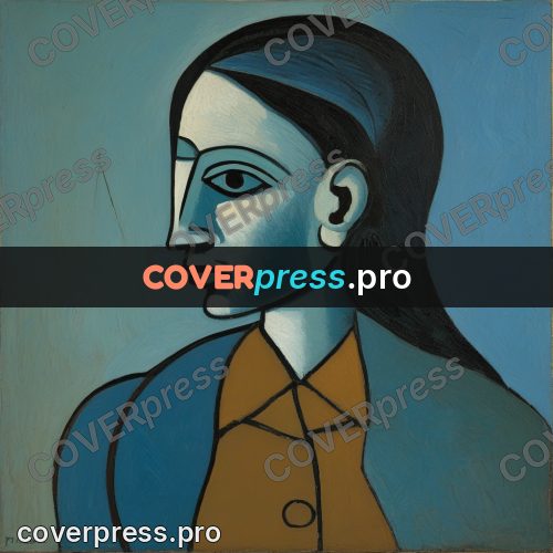 Picasso style drawing: woman's profile with dark hair