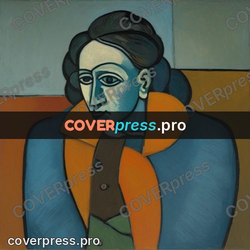 Picasso style drawing: woman with an orange scarf