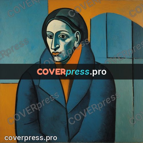 Picasso style drawing: woman with an orange scarf