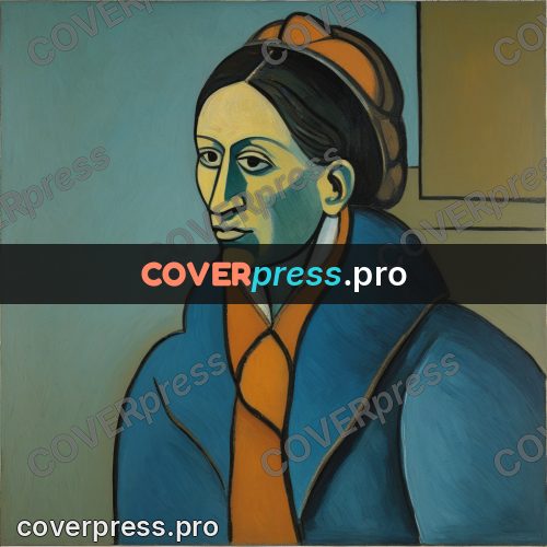 Picasso style drawing: woman with an orange scarf