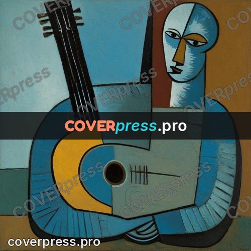 Picasso style drawing: guitar with a long neck