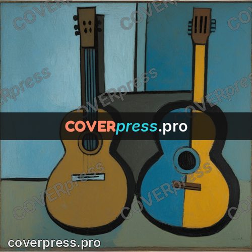 Picasso style drawing: guitar with a long neck
