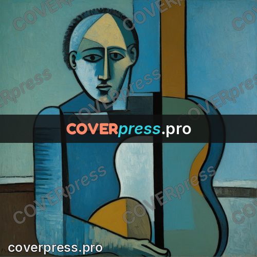 Picasso style drawing: guitar with a long neck