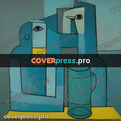 Picasso style drawing: vessels on a yellow table