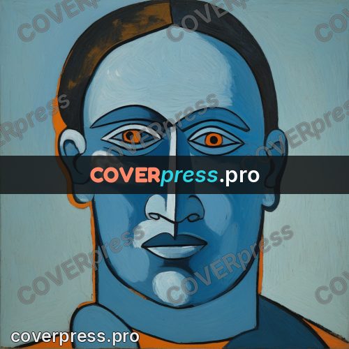 Picasso style drawing: blue face facing forward