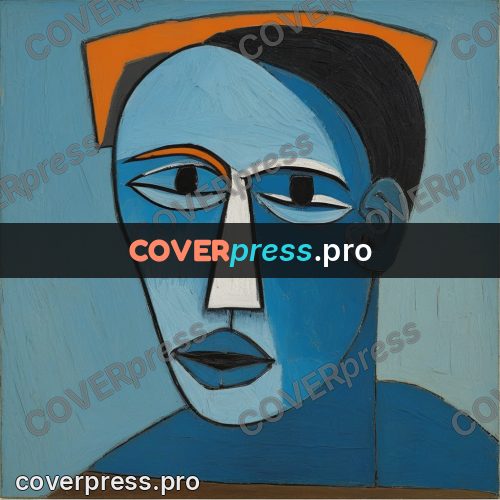 Picasso style drawing: blue face facing forward