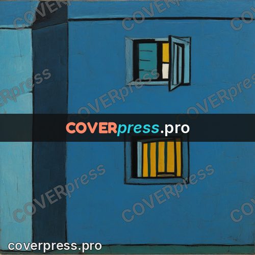 Picasso style drawing: blue wall with an opening