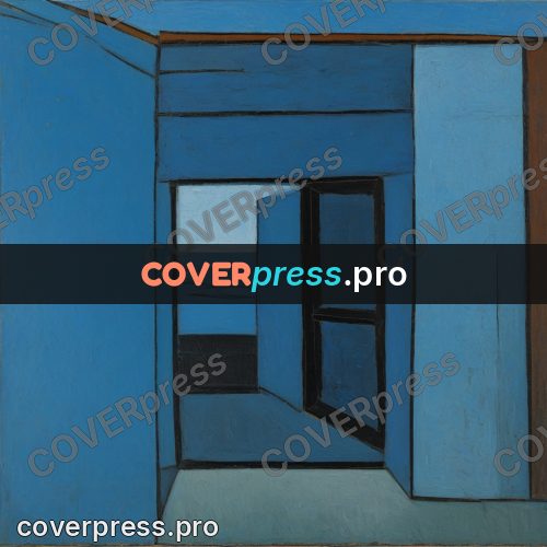 Picasso style drawing: blue wall with an opening