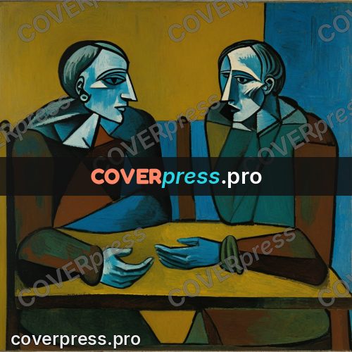 Picasso style drawing: people at a table