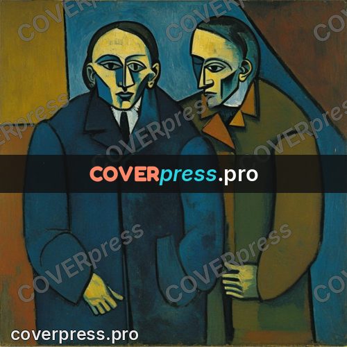 Picasso style drawing: people in coats standing together