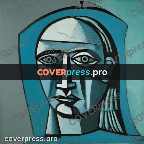Picasso style drawing: head on a turquoise background