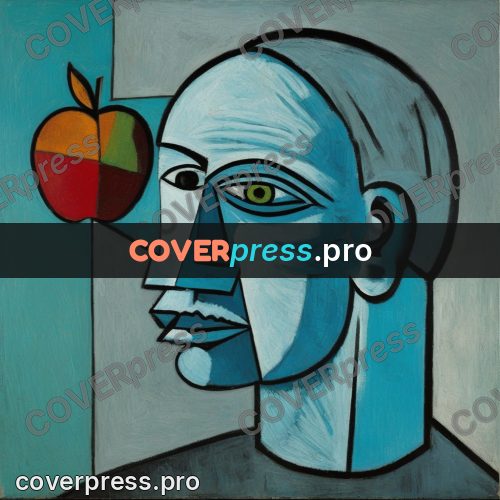 Picasso style drawing: head on a turquoise background