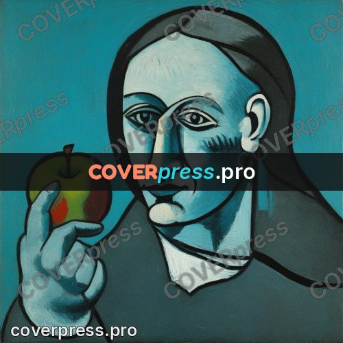 Picasso style drawing: head on a turquoise background