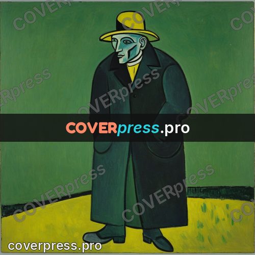 Picasso style drawing: man in a hat and coat
