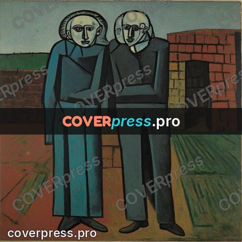 Picasso style drawing: people standing in a field