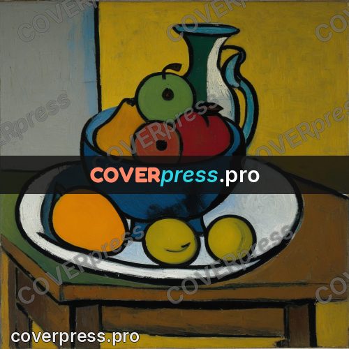 Picasso style drawing: fruit on a dish