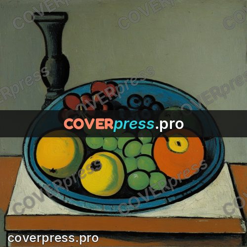 Picasso style drawing: fruit on a dish