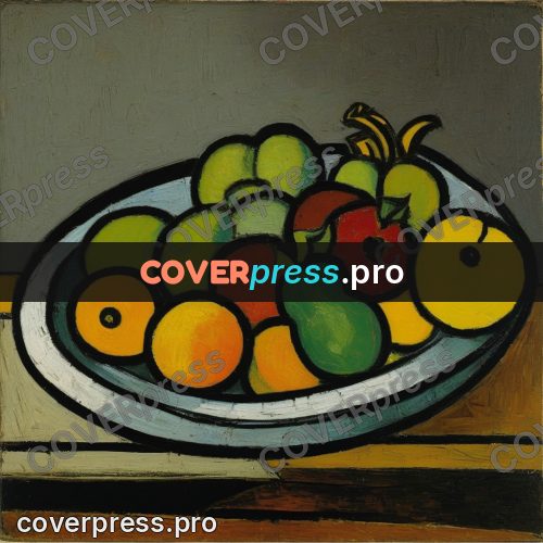Picasso style drawing: fruit on a dish